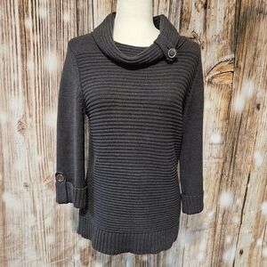 Jones new York women's grey Ribbed cotton turtle neck sweater size medium